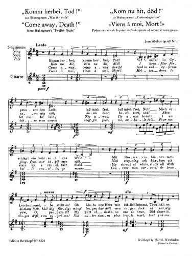 Sibelius - Twelfth Night, Op. 60 - Score