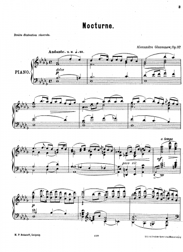 Glazunov - Nocturne for Piano - Score