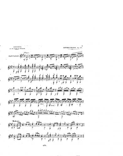 Carcassi - Fantaisie sur les Motifs du 'Serment', Op. 45 - Score