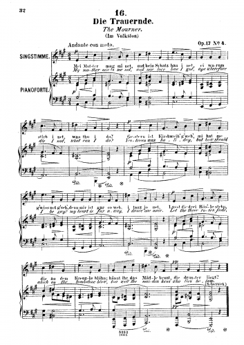 Franz - 6 Gesänge, Op. 17 - No. 4 - Die Trauernde (The Mourner)