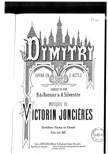 Joncières - Dimitri - Vocal Score - Score