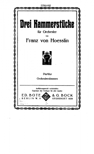 Hoesslin - 3 Kammerstücke - Full Score - Score