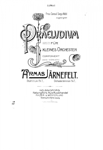 Järnefelt - Praeludium für kleines Orchester - Full Score - Score
