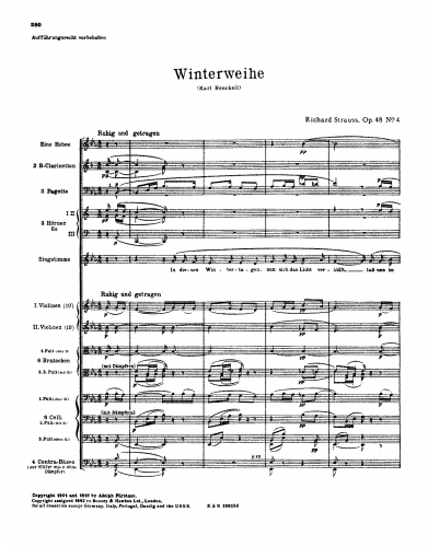 Strauss - 5 Lieder nach Gedichten von Otto Julius Bierbaum und Karl Henckell - Winterweihe (No. 4) For Voice and Orchestra - Full Score