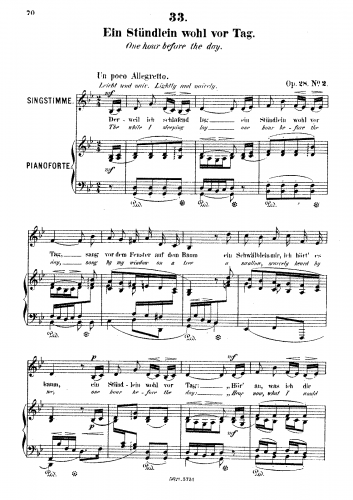 Franz - 6 Gesänge, Op. 28 - No. 2 - Ein Stündlein wohl vor Tag (One hour before the day) [Low Voice]