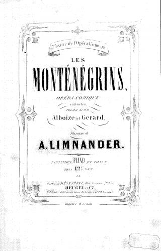Limnander - Les Monténégrins - Vocal Score - Score