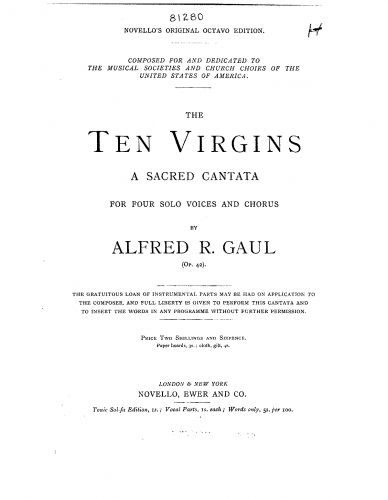 Gaul - The Ten Virgins, Op. 42 - Vocal Score - Score