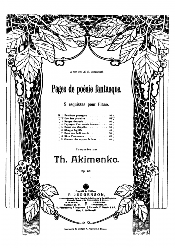 Akimenko - 9 Esquisses - Score