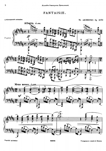 Akimenko - Fantaisie, Op. 26b - Score