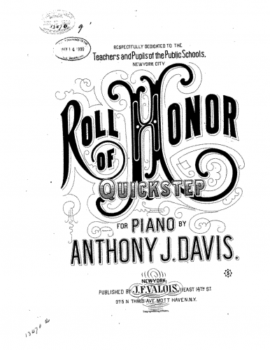 Davis - Roll of Honor - Piano Score - Score