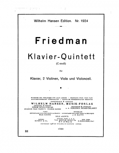 Friedman - Piano Quintet - Score