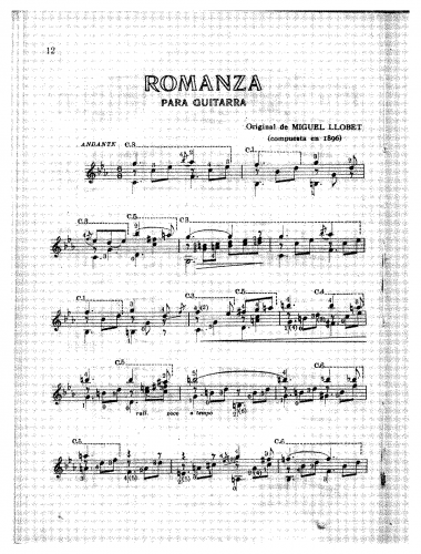 Llobet - Romanza - Guitar Scores - Score