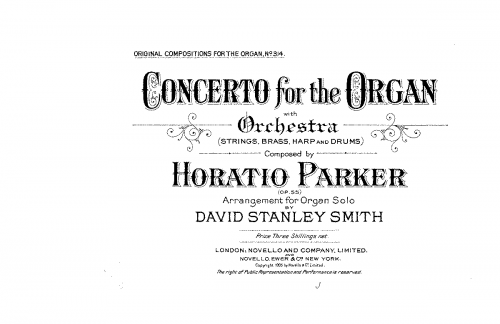 Parker - Organ Concerto, Op. 55 - For Organ solo (Smith) - Score