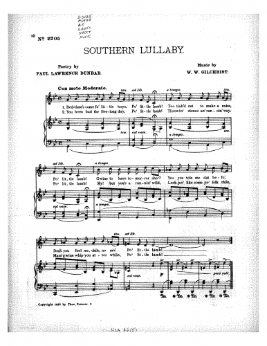 Gilchrist - Southern Lullaby, Schleifer 419 - Score