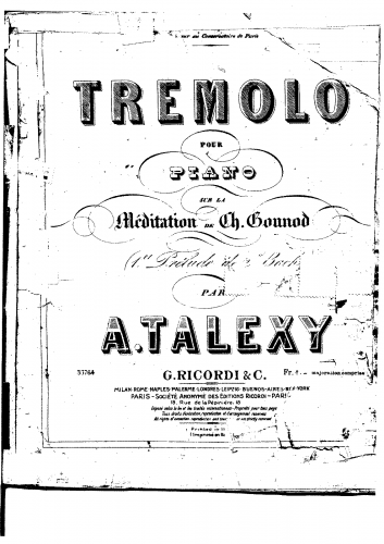 Talexy - Tremolo pour piano sur la Meditation de Charles Gounod - Score