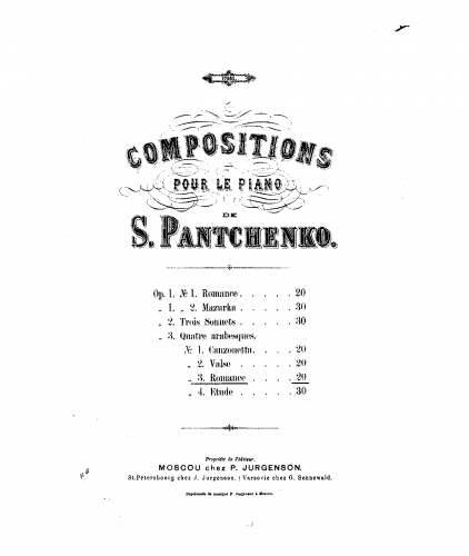 Panchenko - 4 Arabesques, Op. 3 - No. 3: Romance