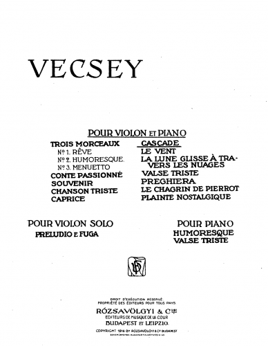 Vecsey - Caprice No. 2, Cascade - Scores and Parts - Piano score and Violin part