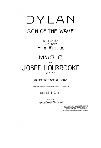 Holbrooke - Dylan, Son of the Wave - Vocal Score - Score