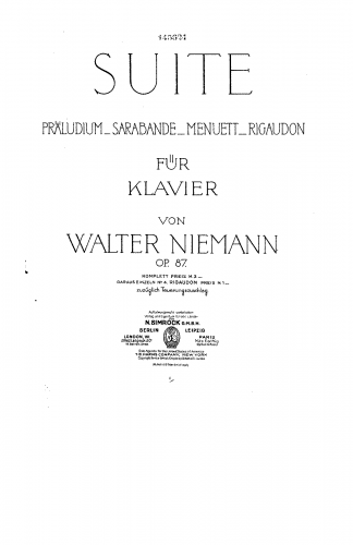 Niemann - Suite for Piano - Piano Score - Score