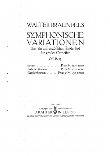 Braunfels - Symphonische Variationen über ein altfranzösisches Kinderlied - Score