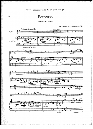 Ilyinsky - Noure et Anitra - Berceuse (No. 7) For Violin and Piano (Moffat) - Piano Score