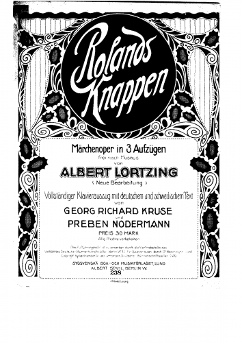 Lortzing - Rolands Knappen, oder Das ersehnte Glück - Vocal Score - Score