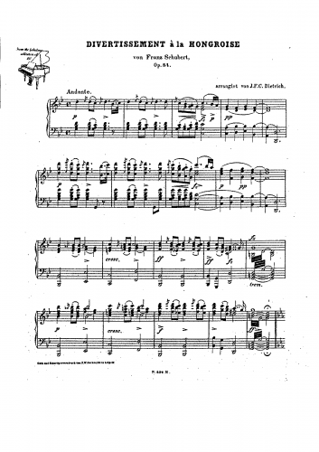 Schubert - Divertissement à la hongroise - For Piano solo (Dietrich) - Piano score