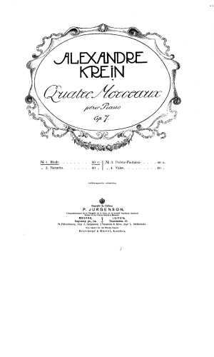 Krein - Quatre morceaux, Op. 7 - Score