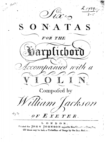 Jackson - Six Sonatas for the Harpsichord Accompanied with a Violin - Score