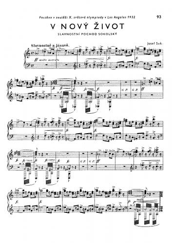 Suk - V nový ivot, Slavnostní pochod Sokolský - For Piano solo (Veselý) - Piano Score