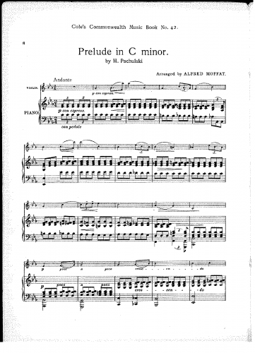 Pachulski - 6 Preludes, Op. 8 - Arrangement and Transcriptions No. 1 in C minor For Violin and Piano (Moffat) - Piano Score