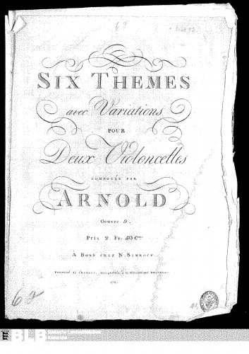 Arnold - 6 Themes and Variations for 2 Cellos, Op. 9