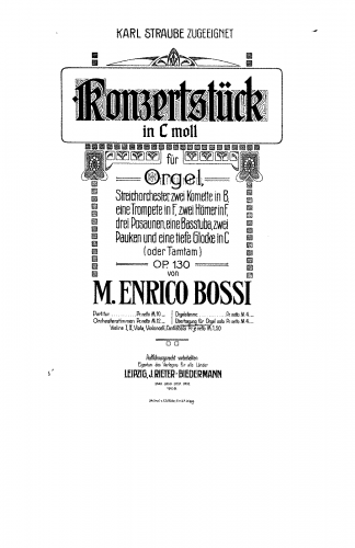 Bossi - Konzertstück for Organ and Orchestra - For Organ solo (Composer) - Score