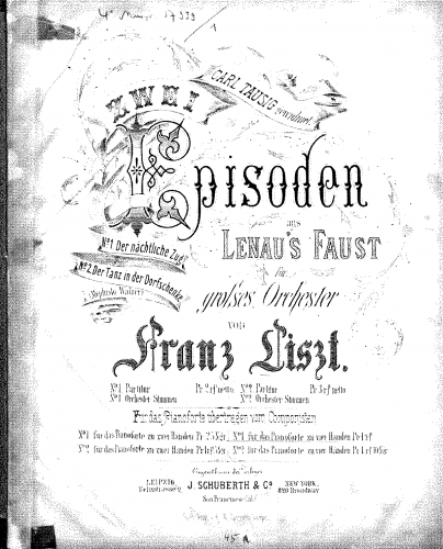 Liszt - 2 Episoden aus Lenau's Faust - Der nächtliche Zug (No. 1) For Piano 4 hands (Liszt) - Score