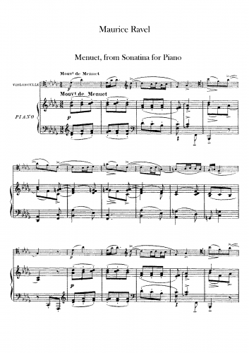Ravel - Sonatine - II. Mouvement de menuet For Cello and Piano (Roques) - Cello and Piano score, solo part