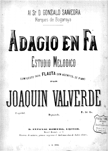 Valverde - Adagio in F major - Flute and Piano Score