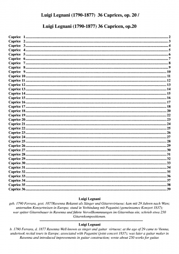 Legnani - 36 Caprices, Op. 20 - Score