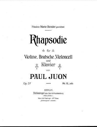Juon - Rhapsodie, Op. 37