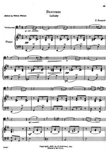 Renard - Berceuse No. 1 - For Cello and Piano (Willeke) - Piano Score and Cello Part