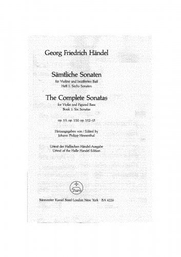 Handel - Violin Sonata, HWV 372 - Violin and Cello Part