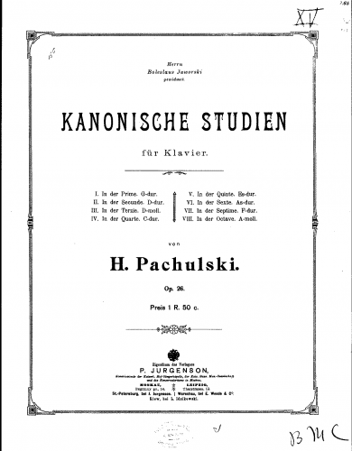 Pachulski - Kanonische Studien, Op. 26 - Score