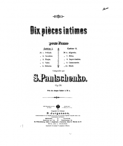 Panchenko - 10 Pièces intimes - Score