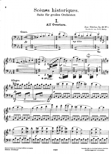 Sibelius - Scènes historiques I, Op. 25 - For Piano solo (Rebay) - Score
