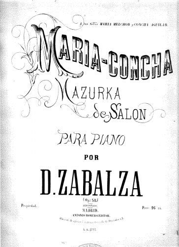 Zabalza - Maria-Concha, Op. 58 - Score