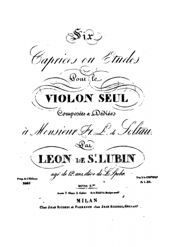 Saint-Lubin - 6 Caprices, Op. 8 - Score