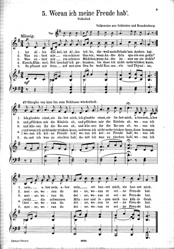 Folk Songs - Volksweise aus Schlesien und Brandenburg - Score