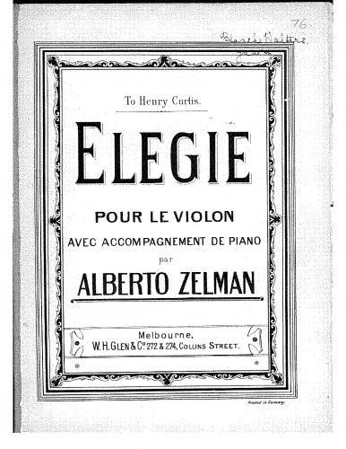 Zelman - Elegy - Piano Score and Violin Part