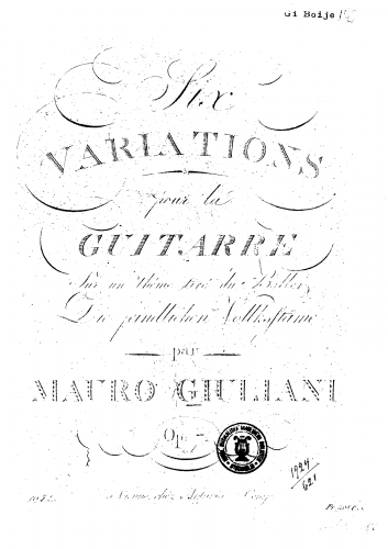Giuliani - Sei variazioni per la chitarra - Score