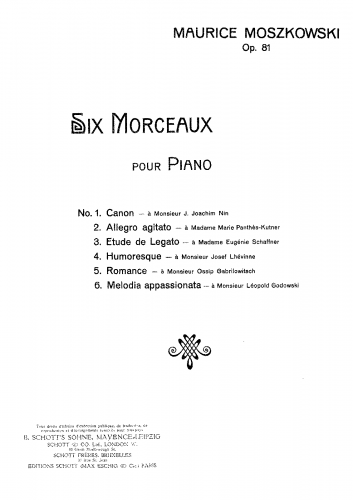 Moszkowski - 6 Piano Pieces, Op. 81 - Score