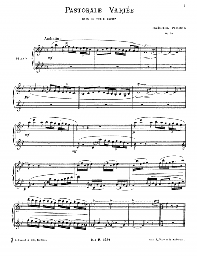 Pierné - Pastorale variée, Op. 30 - Score